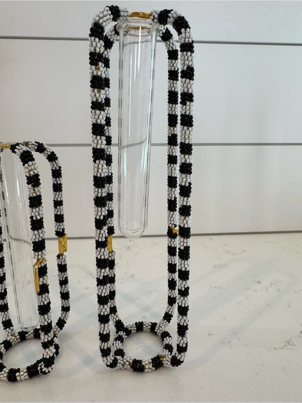 MacKenzie-Childs Black & White Beaded Bud Vase Holders – Set of 2